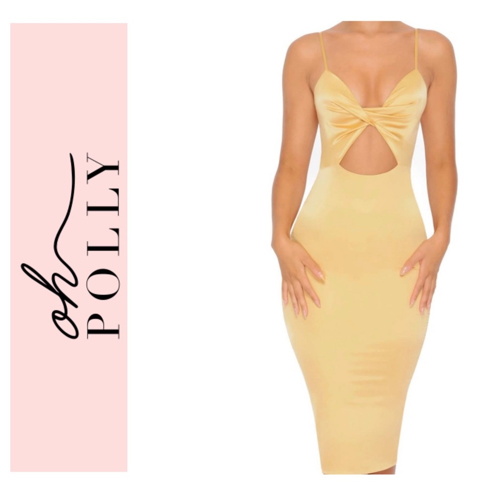 Oh Polly Golden Yellow Satin Midi Dress